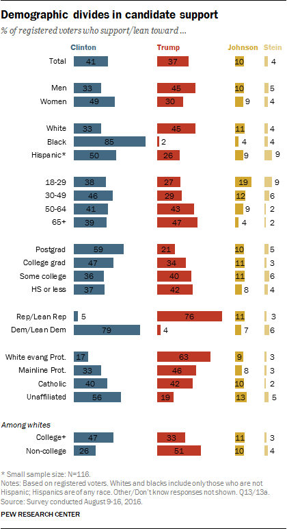 Demographic divides in candidate support