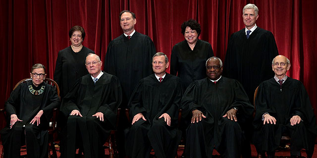 Associate Justice Neil Gorsuch, top right, with the other U.S. Supreme Court justices in June 2017, several weeks after his confirmation. (Alex Wong/Getty Images)