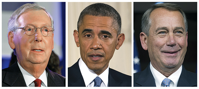 Senate Majority Leader Mitch McConnell, President Barack Obama, House Speaker John Boehner