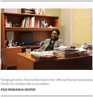 Telegraph editor Sherrie Marshall in her office at Mercer University’s Center for Collaborative Journalism.